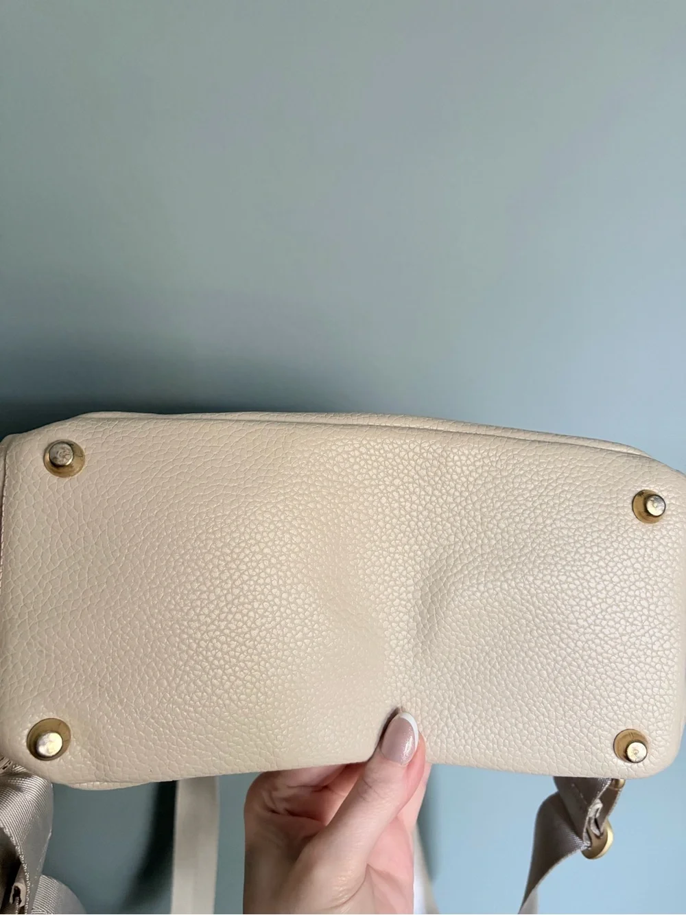Freshly Picked Cream Pebbled Faux Leather Backpack with Gold Logo